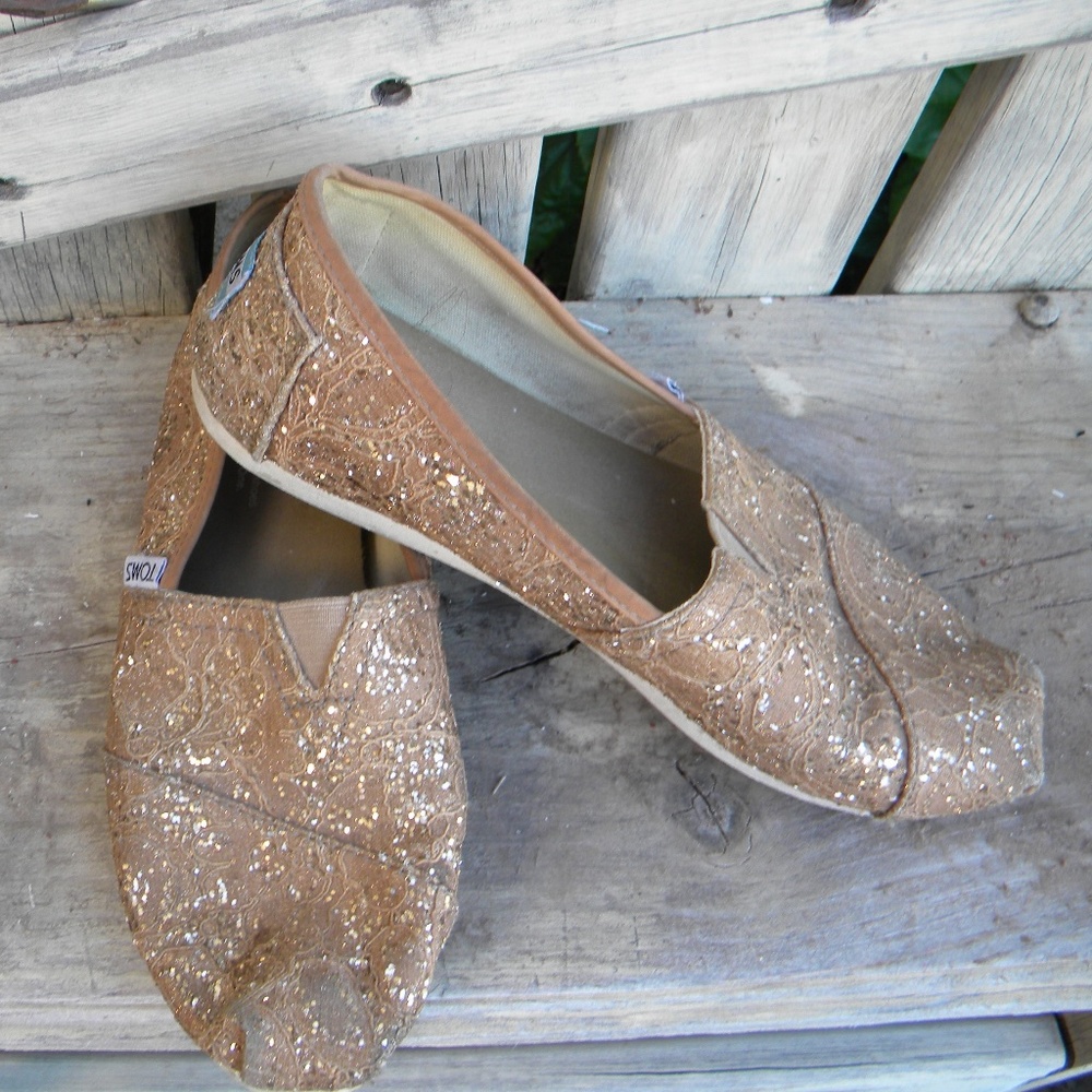 Toms Glitter Gold slip on shoes